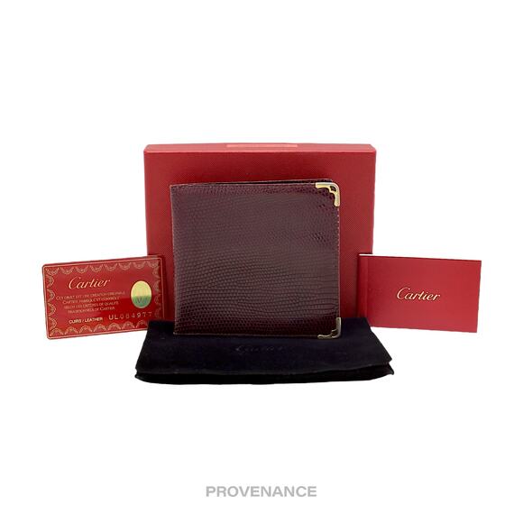 🔴 Cartier Wave Bifold Wallet - Burgundy Lizard Leather - Picture 1 of 10